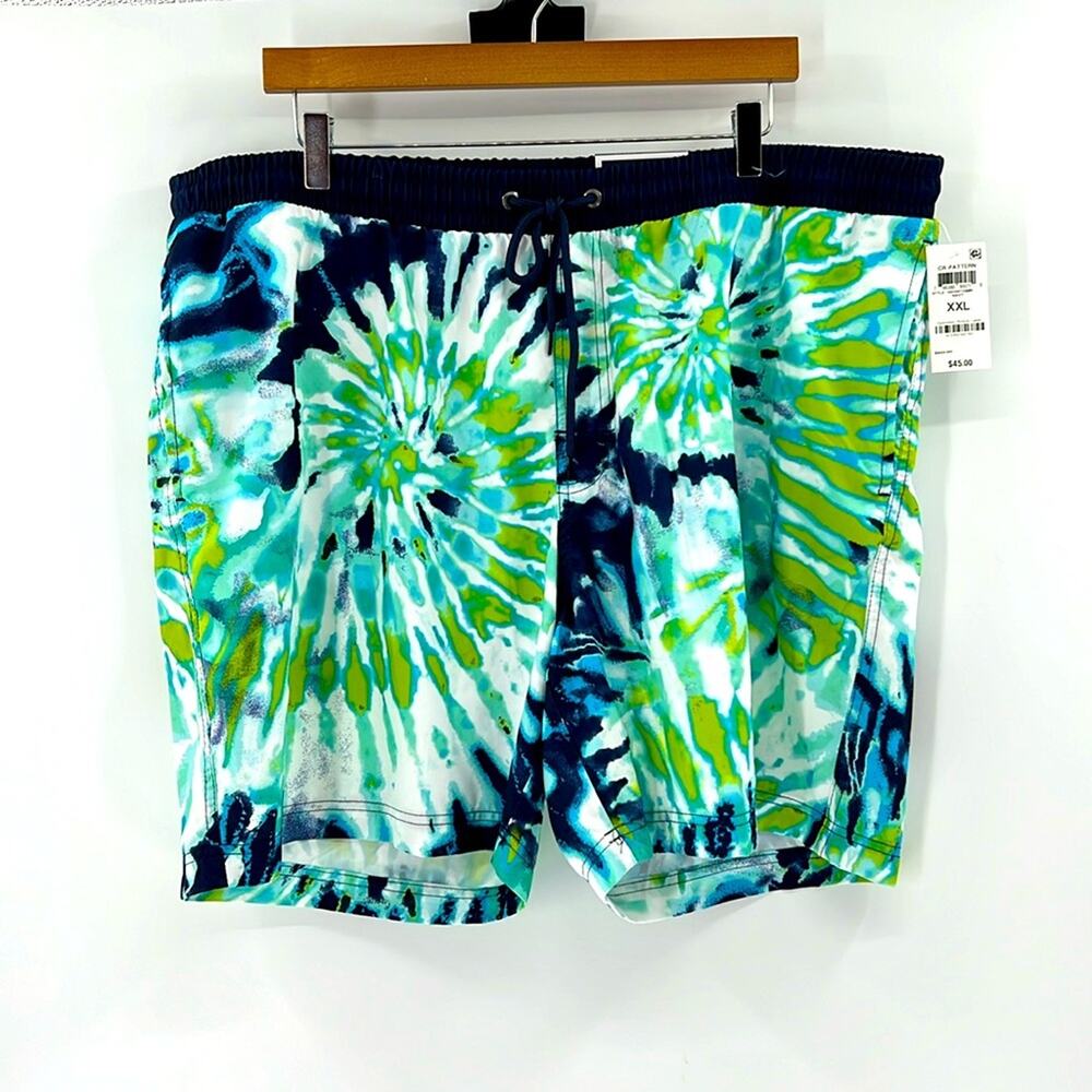 Club Room Men's Tie Dye Swim Trunks - White/Green/Blue - XXL - New with tags